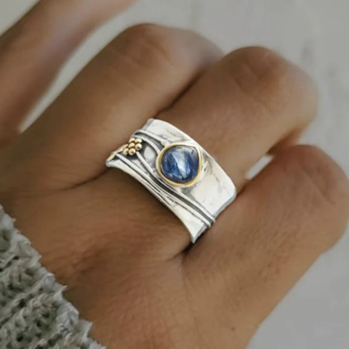 Vintage Silver Ring with Blue Crystal